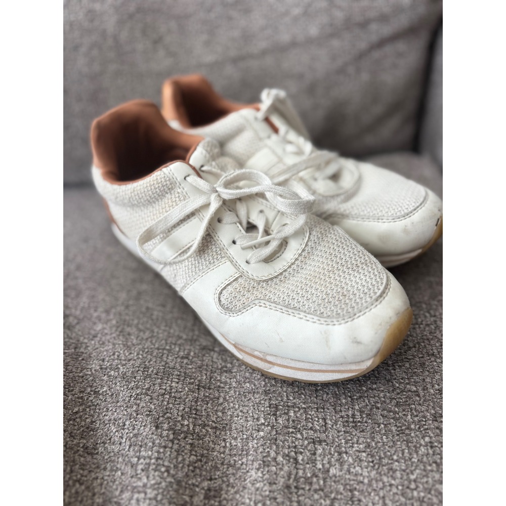 Banana Republic Cream Faux Leather Mesh Lace Up Sneakers Size 8